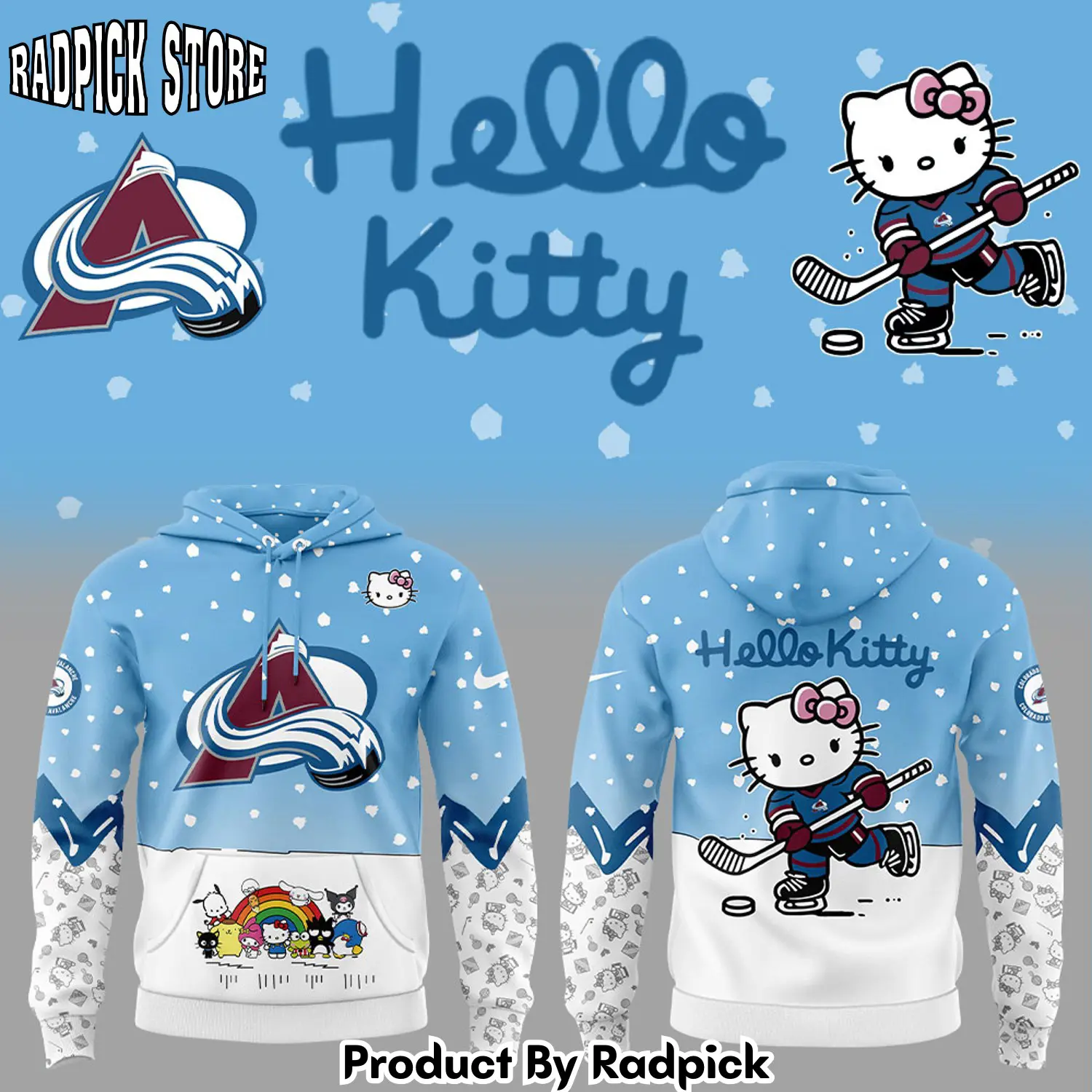 Colorado avalanche x hello kitty hoodie joggers hoodie and long pants set rp291809